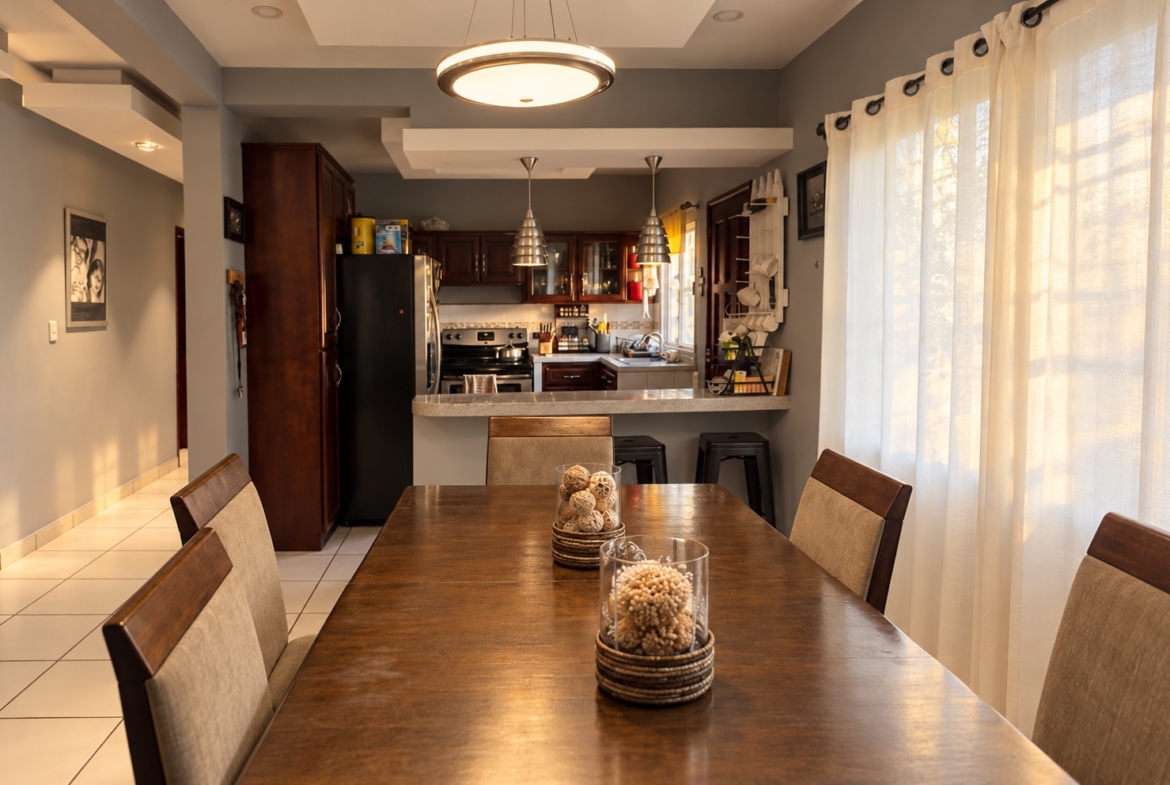 Comedor de casa en venta en La Sabana, San Pedro Sula. Imagen mejorada con IA.